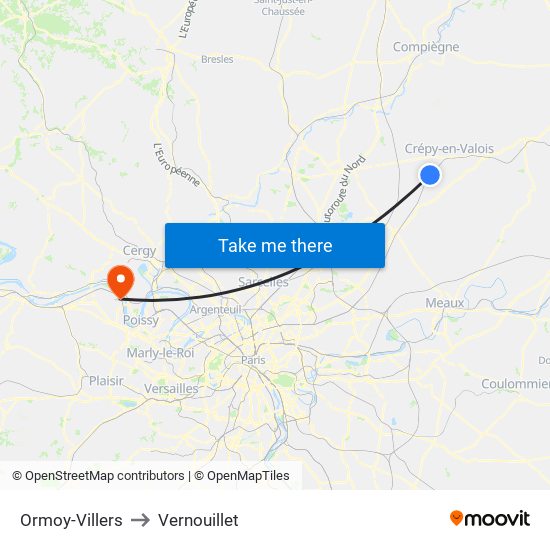 Ormoy-Villers to Vernouillet map