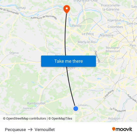 Pecqueuse to Vernouillet map