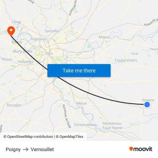 Poigny to Vernouillet map