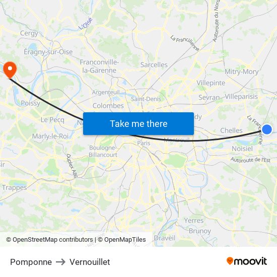 Pomponne to Vernouillet map