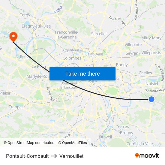 Pontault-Combault to Vernouillet map