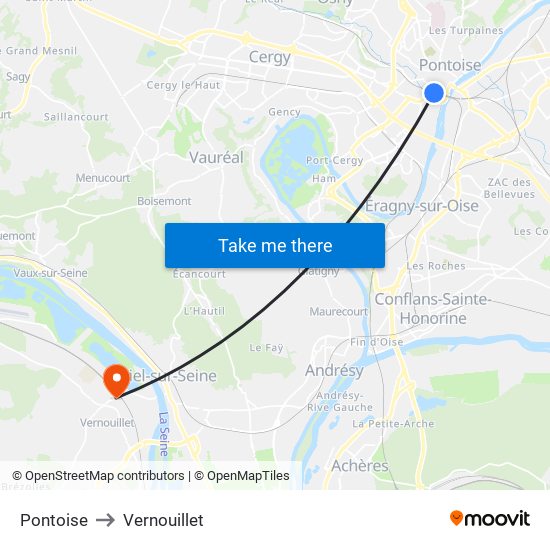 Pontoise to Vernouillet map