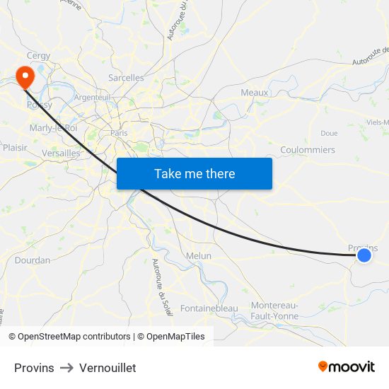 Provins to Vernouillet map