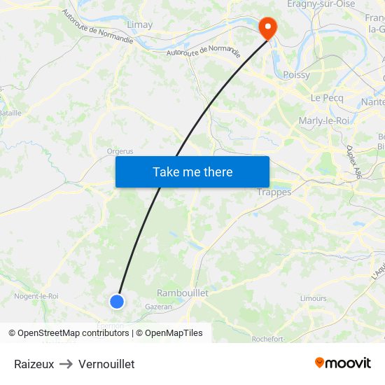 Raizeux to Vernouillet map