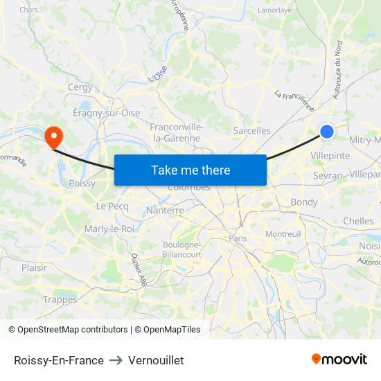Roissy-En-France to Vernouillet map