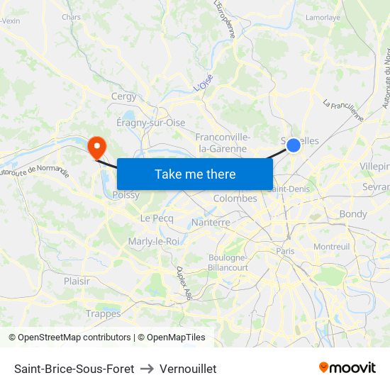 Saint-Brice-Sous-Foret to Vernouillet map