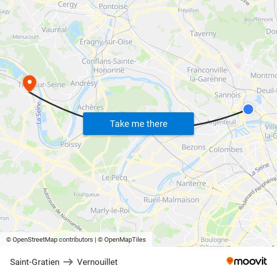 Saint-Gratien to Vernouillet map