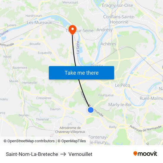 Saint-Nom-La-Breteche to Vernouillet map