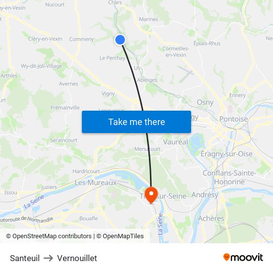Santeuil to Vernouillet map