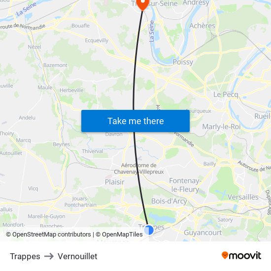 Trappes to Vernouillet map