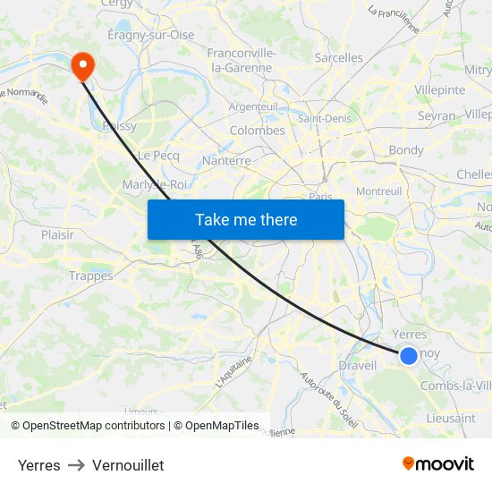 Yerres to Vernouillet map