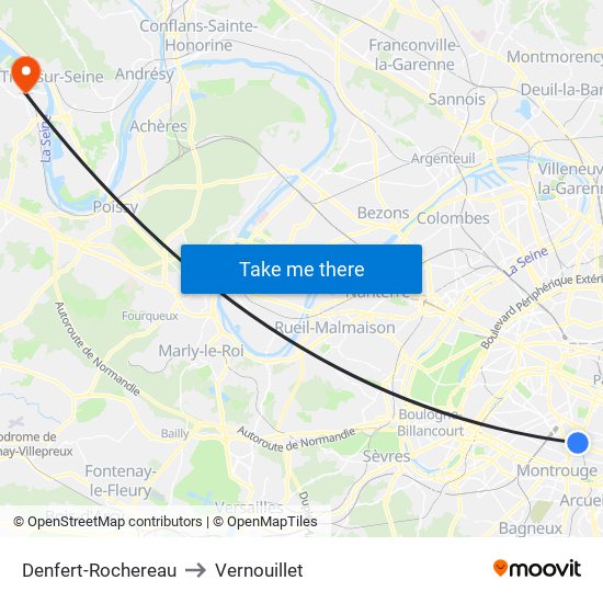 Denfert-Rochereau to Vernouillet map