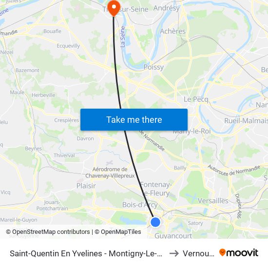 Saint-Quentin En Yvelines - Montigny-Le-Bretonneux to Vernouillet map