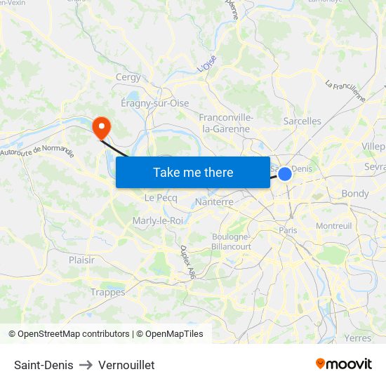 Saint-Denis to Vernouillet map