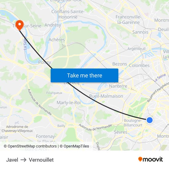 Javel to Vernouillet map