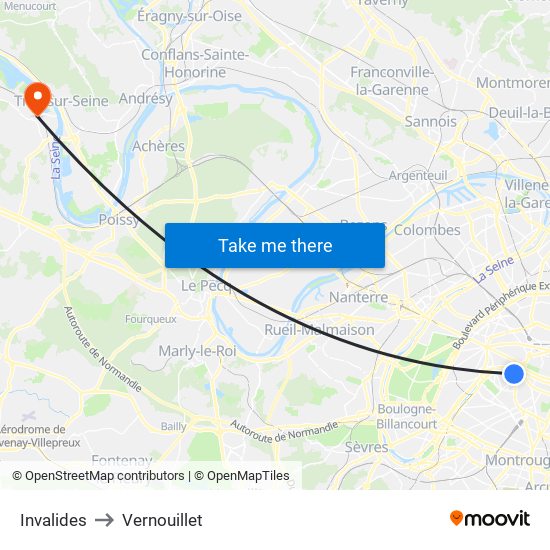 Invalides to Vernouillet map