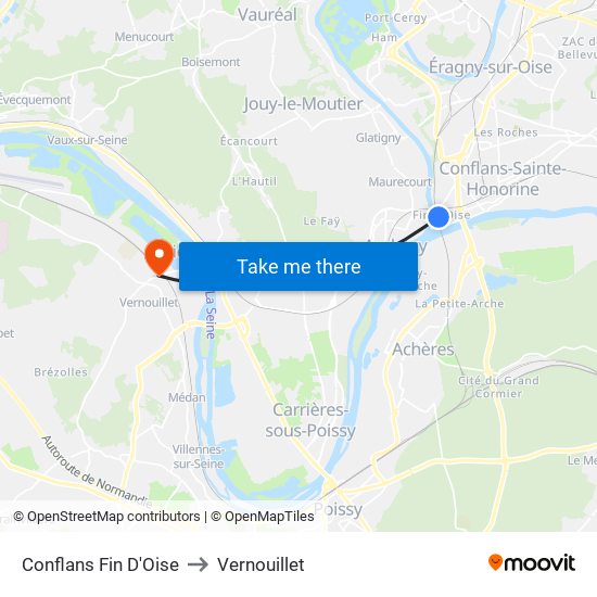 Conflans Fin D'Oise to Vernouillet map