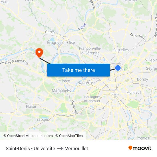 Saint-Denis - Université to Vernouillet map