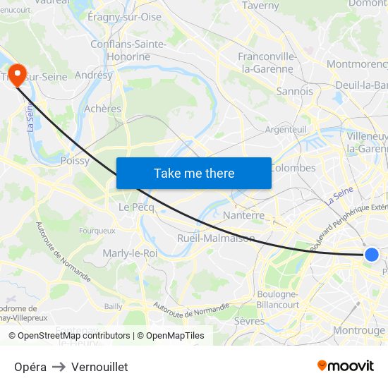 Opéra to Vernouillet map