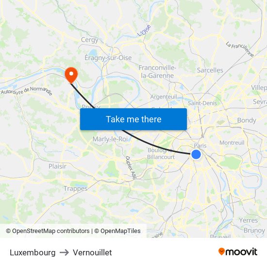Luxembourg to Vernouillet map