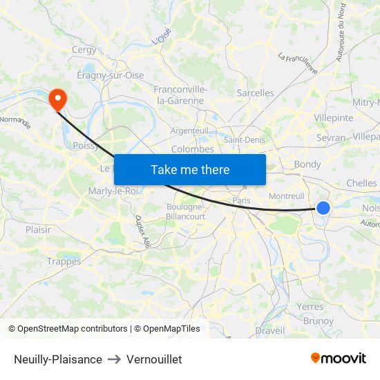 Neuilly-Plaisance to Vernouillet map