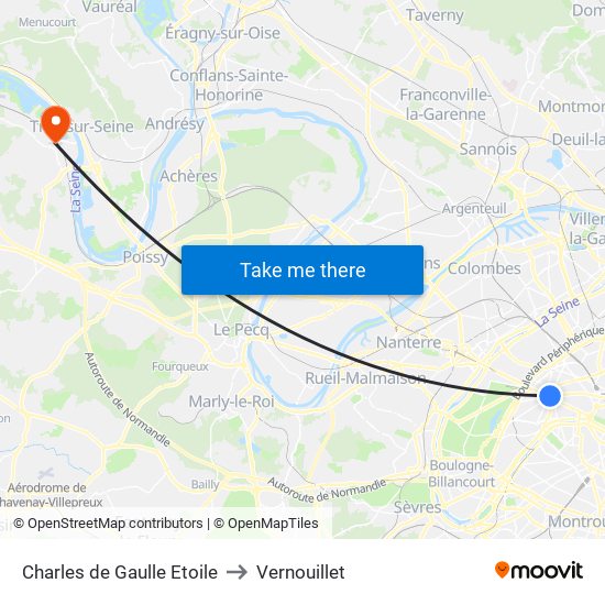 Charles de Gaulle Etoile to Vernouillet map