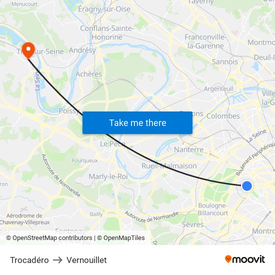 Trocadéro to Vernouillet map