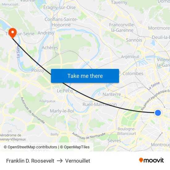 Franklin D. Roosevelt to Vernouillet map