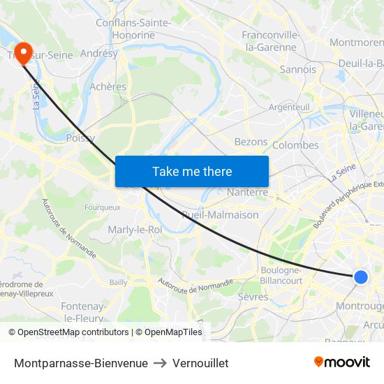 Montparnasse-Bienvenue to Vernouillet map