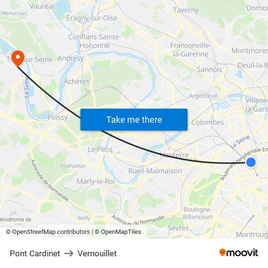 Pont Cardinet to Vernouillet map