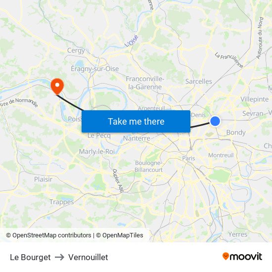 Le Bourget to Vernouillet map