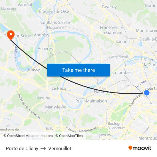 Porte de Clichy to Vernouillet map