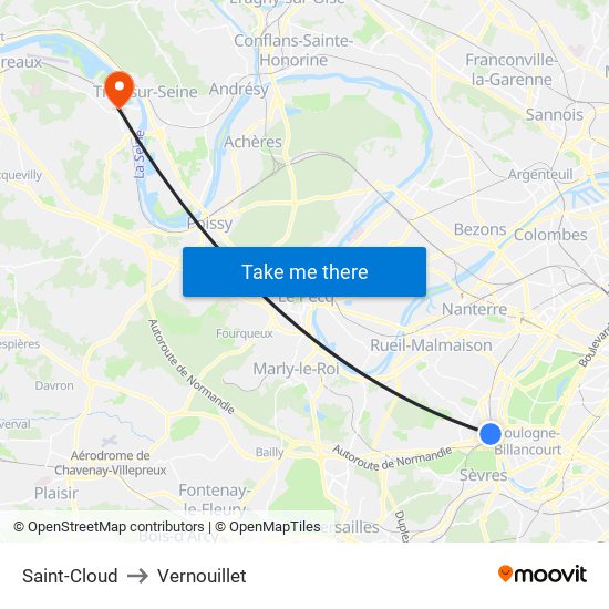 Saint-Cloud to Vernouillet map