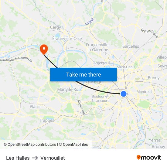 Les Halles to Vernouillet map