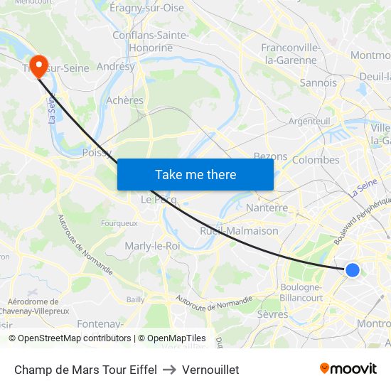 Champ de Mars Tour Eiffel to Vernouillet map