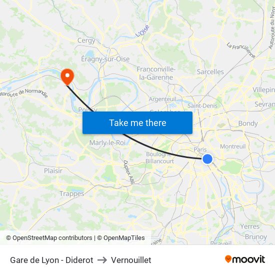 Gare de Lyon - Diderot to Vernouillet map