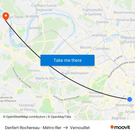 Denfert-Rochereau - Métro-Rer to Vernouillet map