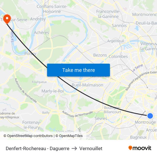 Denfert-Rochereau - Daguerre to Vernouillet map