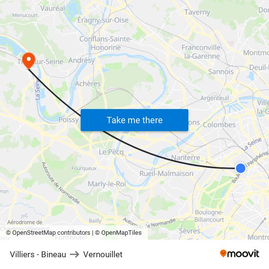 Villiers - Bineau to Vernouillet map