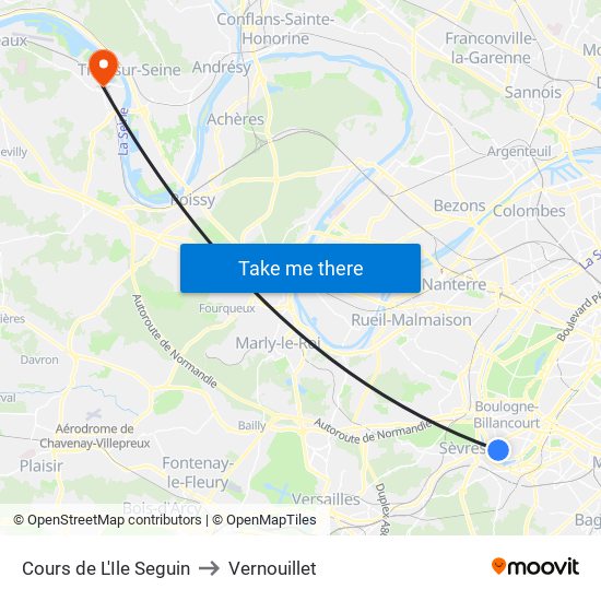 Cours de L'Ile Seguin to Vernouillet map