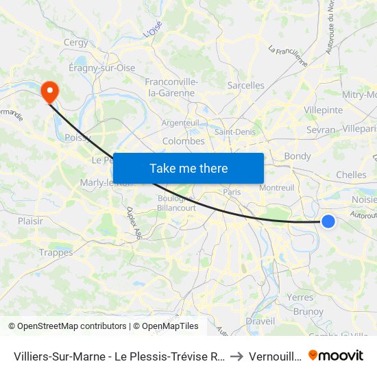 Villiers-Sur-Marne - Le Plessis-Trévise RER to Vernouillet map