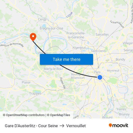 Gare D'Austerlitz - Cour Seine to Vernouillet map