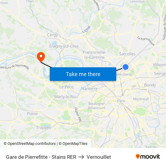 Gare de Pierrefitte - Stains RER to Vernouillet map