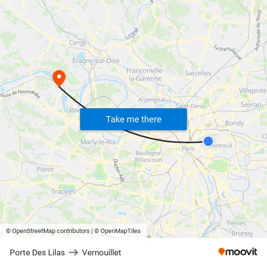 Porte Des Lilas to Vernouillet map