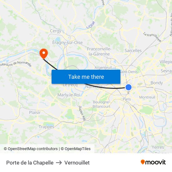 Porte de la Chapelle to Vernouillet map