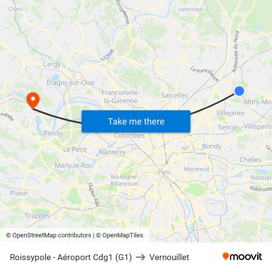 Roissypole - Aéroport Cdg1 (G1) to Vernouillet map