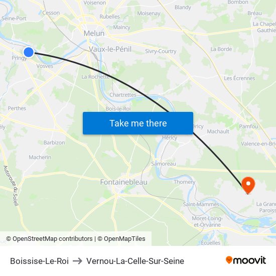 Boissise-Le-Roi to Vernou-La-Celle-Sur-Seine map