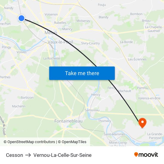 Cesson to Vernou-La-Celle-Sur-Seine map
