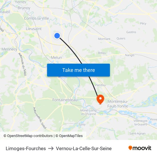 Limoges-Fourches to Vernou-La-Celle-Sur-Seine map