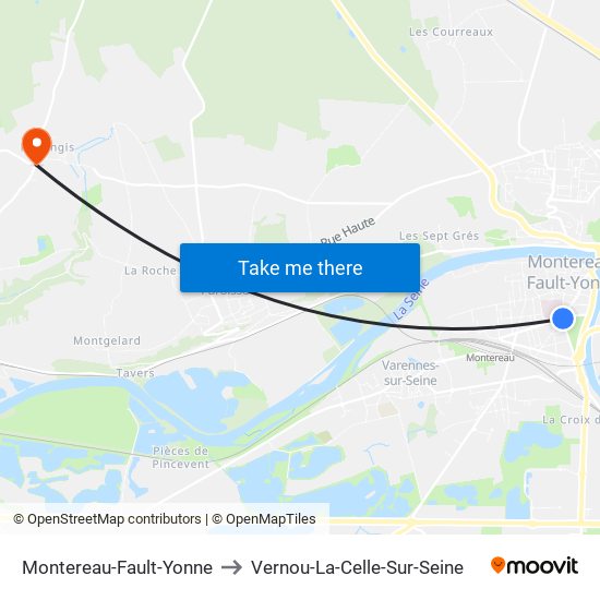 Montereau-Fault-Yonne to Vernou-La-Celle-Sur-Seine map